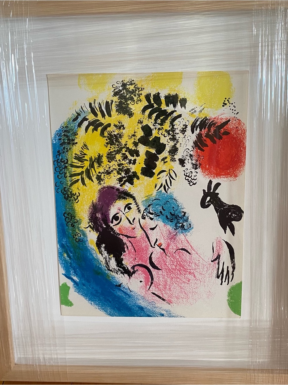 Colorful Romantic Abstract Art Print in Yellow, Blue, Pink, Red & Black by